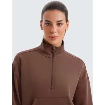 CRZ YOGA SoftAura Half Zip Sweatshirt for Women Long Sleeve Pullover Workout Casual Funnel Neck Tops with Pocket Coffee Brown Small
