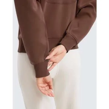 CRZ YOGA SoftAura Half Zip Sweatshirt for Women Long Sleeve Pullover Workout Casual Funnel Neck Tops with Pocket Coffee Brown Small