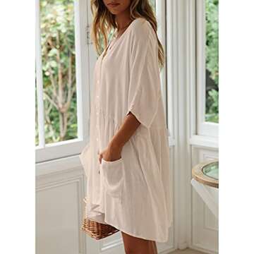 Bsubseach Casual Beach Bikini Cover Ups Women Button Down Shirt with Pocket Swimsuit Swim Coverup Apricot