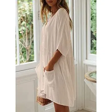 Bsubseach Casual Beach Bikini Cover Ups Women Button Down Shirt with Pocket Swimsuit Swim Coverup Apricot