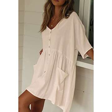 Bsubseach Casual Beach Bikini Cover Ups Women Button Down Shirt with Pocket Swimsuit Swim Coverup Apricot