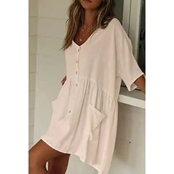 Bsubseach Casual Beach Bikini Cover Ups Women Button Down Shirt with Pocket Swimsuit Swim Coverup Apricot