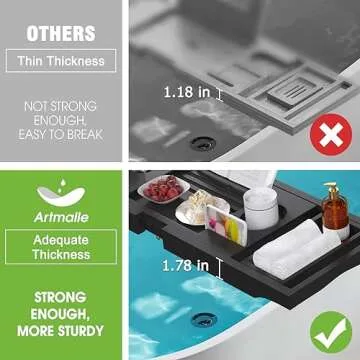 Artmalle Bathtub Caddy Tray - Expandable and Foldable Bath Tray for Tub, Luxury Bamboo Bath Caddy Tub Table, Bathtub Accessories with Book Holder and Free Soap Dish, Black