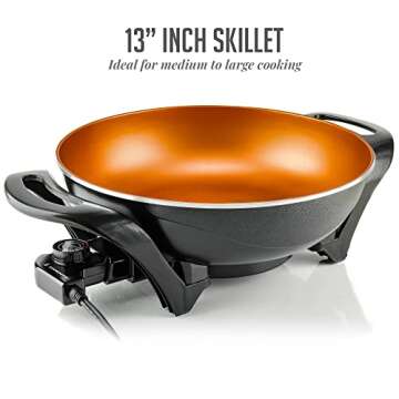 OVENTE Electric Wok with Nonstick Coating, 13 Inch Family-Sized Skillet, 1400W Power, Adjustable Tem...