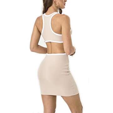 NauLon Womens Sexy Cut Out Waist Open Back Bodycon Dress Ribbed Party Club Mini Dresses (M, Mini-Khaki)