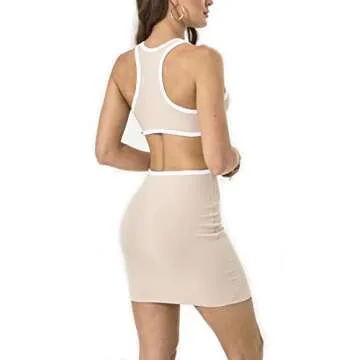 NauLon Womens Sexy Cut Out Waist Open Back Bodycon Dress Ribbed Party Club Mini Dresses (M, Mini-Khaki)