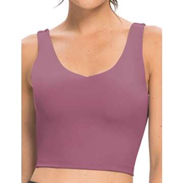 ZIIIIIZ Women's Longline Sports Bras Wirefree Padded Workout Running Yoga Crop Tank Tops for Women（Rose Red，S）