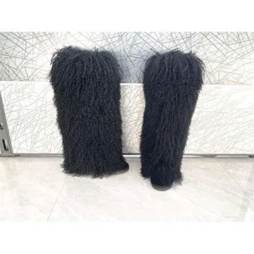 FurinFashion PBS High Tall Over Knee Real Mongolian Sheep Fur Snow Boots for Fashion Women Laidies Winter Warm Lamb Fur Booties (9, black, numeric_9)