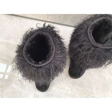FurinFashion PBS High Tall Over Knee Real Mongolian Sheep Fur Snow Boots for Fashion Women Laidies Winter Warm Lamb Fur Booties (9, black, numeric_9)