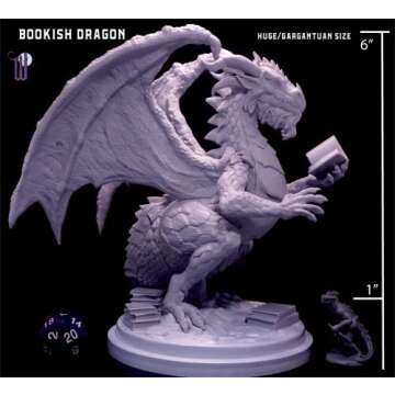 Wildspire Fantasy Bookish Dragon Paintable DND Miniature Huge 6" D&D Dragon Mini 28-32mm Dungeons an...