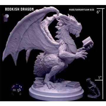 Wildspire Fantasy Bookish Dragon Paintable DND Miniature Huge 6" D&D Dragon Mini 28-32mm Dungeons an...