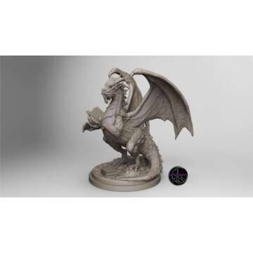 Wildspire Fantasy Bookish Dragon Paintable DND Miniature Huge 6" D&D Dragon Mini 28-32mm Dungeons and Dragons Figure for Fantasy Tabletop Miniatures and Accessory, Partially Assembled for TTRPG