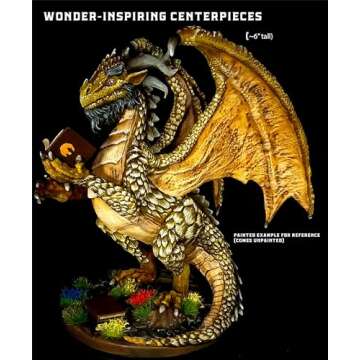 Wildspire Fantasy Bookish Dragon Paintable DND Miniature Huge 6" D&D Dragon Mini 28-32mm Dungeons and Dragons Figure for Fantasy Tabletop Miniatures and Accessory, Partially Assembled for TTRPG