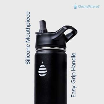 Clearly Filtered 20oz Water Bottle/Targets 220+ Contaminants/Double-Wall Insulated Stainless Steel Filtered Water Bottle BPA/BPS-Free Phthalate-Free Filters Fluoride Lead Chlorine (Black)