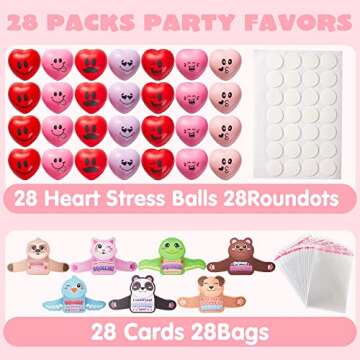 JOYIN 28 Packs Heart Stress Ball with Valentine Cards Heart Shape squishy toy Stress Relief Fidget T...
