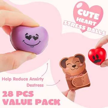 JOYIN 28 Packs Heart Stress Ball with Valentine Cards Heart Shape squishy toy Stress Relief Fidget Toy with Valentine’s Greeting Cards for Kids Valentine's Day Gifts Party Favors, Classroom Exchange