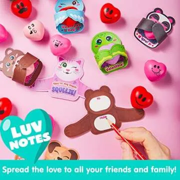 JOYIN 28 Packs Heart Stress Ball with Valentine Cards Heart Shape squishy toy Stress Relief Fidget Toy with Valentine’s Greeting Cards for Kids Valentine's Day Gifts Party Favors, Classroom Exchange