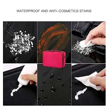 gzcz Large Capacity 16.5 inches Professional Travel Makeup Train Case Portable Artist Cosmetic Brush Organizer Storage Bag With Adjustable Dividers And Shoulder Strap for Toiletry Jewelry （Rose Red）