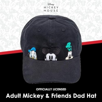 Disney Mickey Mouse and Friends Dad Hat, Peek-A-Boo Cotton Adjustable Baseball Cap with Comic Strip Print Curved Brim, Black, One Size