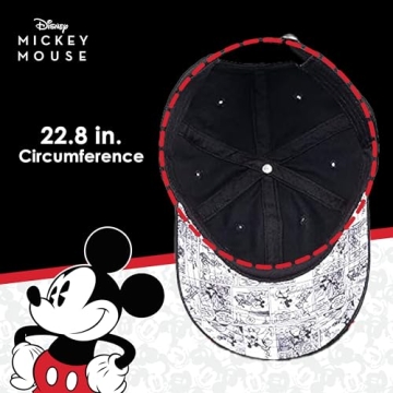 Disney Mickey Mouse and Friends Dad Hat, Peek-A-Boo Cotton Adjustable Baseball Cap with Comic Strip Print Curved Brim, Black, One Size