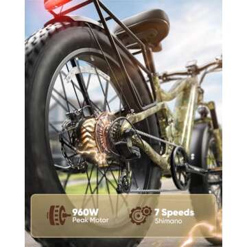 PUCKIPUPPY Boxer Electric Bike for Adults 960W, 48V 20AH Battery Ebike, Full Suspension 26" Fat Tire E Bike, 28MPH 80Miles Range Mountain Electric Bicycle, 7 Speed Hydraulic Disc Brakes