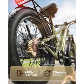 PUCKIPUPPY Boxer Electric Bike for Adults 960W, 48V 20AH Battery Ebike, Full Suspension 26" Fat Tire E Bike, 28MPH 80Miles Range Mountain Electric Bicycle, 7 Speed Hydraulic Disc Brakes