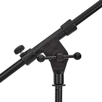 Amazon Basics Tripod Boom Microphone Stand, Height Adjustable with Metal Base 3.3 - 5.6-Foot, with Clothespin Mic Clip, Black