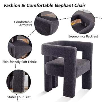 SZLIZCCC Modern Dining Chair Set of 2 / Living Room Chairs, Fabric Armchair, Upholstered Barrel Chair for Living Room Kitchen Office (Charcoal Grey, Set of 2)