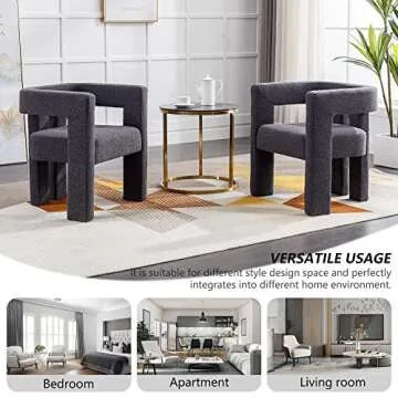 SZLIZCCC Modern Dining Chair Set of 2 / Living Room Chairs, Fabric Armchair, Upholstered Barrel Chair for Living Room Kitchen Office (Charcoal Grey, Set of 2)