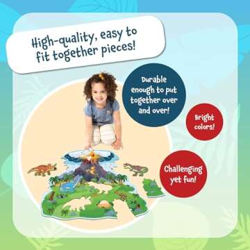 Peaceable Kingdom Dinosaur Island Floor Puzzle - Thick and Sturdy Puzzle Pieces - Includes Storage Box with Carrying Cord - Over 3 Feet Tall - Floor Puzzles for Kids Ages 3-5