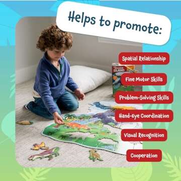 Peaceable Kingdom Dinosaur Island Floor Puzzle - Thick and Sturdy Puzzle Pieces - Includes Storage Box with Carrying Cord - Over 3 Feet Tall - Floor Puzzles for Kids Ages 3-5