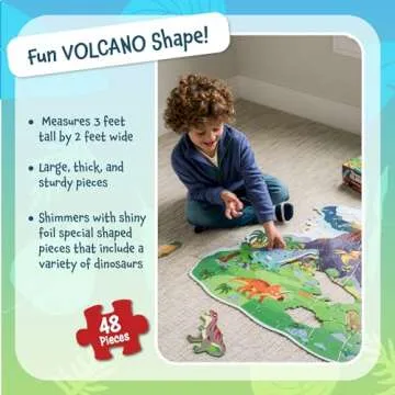 Peaceable Kingdom Dinosaur Island Floor Puzzle - Thick and Sturdy Puzzle Pieces - Includes Storage Box with Carrying Cord - Over 3 Feet Tall - Floor Puzzles for Kids Ages 3-5