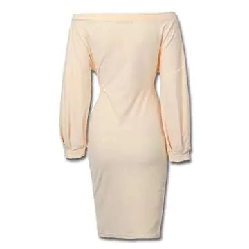 Ninimour Womens Off Shoulder Twisted Waist Tie Sexy Midi Dress M Nude