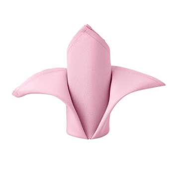 Remedios Pink Polyester Cloth Napkins - 17 x 17 Inch Soft Washable Dinner Napkins - Set of 12 Pieces Hemmed Edges Table Napkins for Wedding, Party, Restaurant