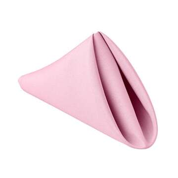 Remedios Pink Polyester Cloth Napkins - 17 x 17 Inch Soft Washable Dinner Napkins - Set of 12 Pieces Hemmed Edges Table Napkins for Wedding, Party, Restaurant