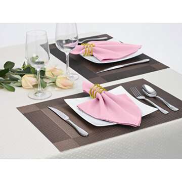 Remedios Pink Polyester Cloth Napkins - 17 x 17 Inch Soft Washable Dinner Napkins - Set of 12 Pieces Hemmed Edges Table Napkins for Wedding, Party, Restaurant