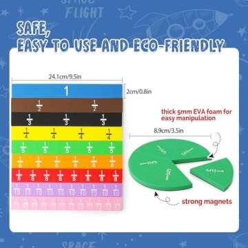 Torlam Magnetic Fraction Tiles & Fraction Circles Activity Set - Math Manipulatives for Elementary School - Fraction Magnets & Resources - Fraction Strips & Bars