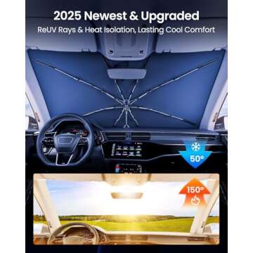 REEVAA 2025 Upgraded Car Windshield Sun Shade Umbrella [100% Sun Protection & Keep Cool] Protect Int...