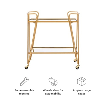 Linon Gina Mid-Century Gold Bar Cart for Home Use