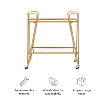 Linon Gina Mid-Century Gold Bar Cart for Home Use