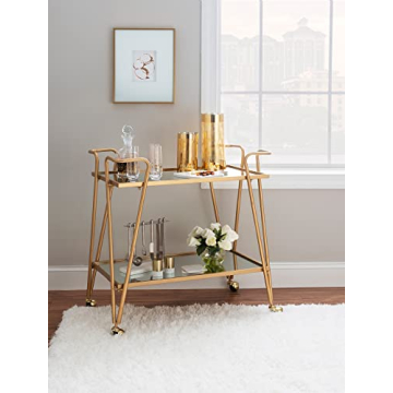 Linon Gina Mid-Century Gold Bar Cart for Home Use