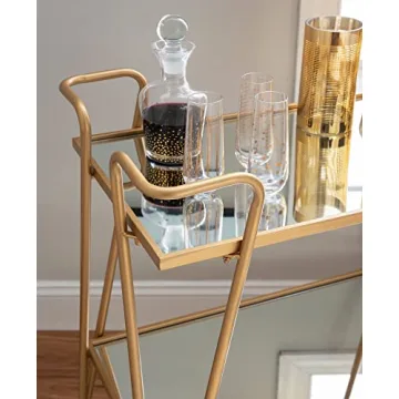 Linon Gina Mid-Century Gold Bar Cart for Home Use