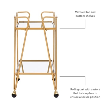 Linon Gina Mid-Century Gold Bar Cart for Home Use