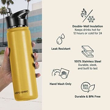 Retrospec Alder Insulated Water Bottle - Stainless Steel Thermos