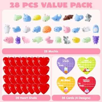 JOYIN 28 Mochi Squishy Toys Filled Hearts and Valentine Cards for Kids Valentine Classroom Exchange ...
