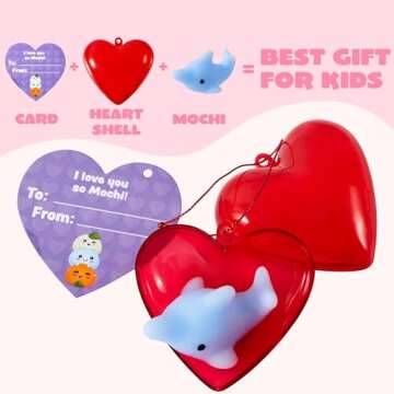 JOYIN 28 Mochi Squishy Toys Filled Hearts and Valentine Cards for Kids Valentine Classroom Exchange Party Favors, Kawaii Stress Relief Toys for Valentine Gift Exchange, Game Prizes and Carnivals Gift