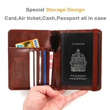 Kandouren RFID Blocking Passport Holder Cover Case, Travel Luggage Passport Wallet Made with Brown M...