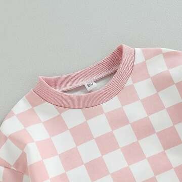 Karuedoo Baby Boy Girl Checkered Sweatshirt Romper Oversized Onesies Long Sleeve Bubble Romper Top Neutral Baby Fall Clothes (A-Pink, 6-12 Months)