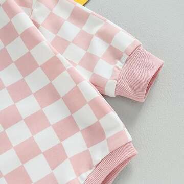 Karuedoo Baby Boy Girl Checkered Sweatshirt Romper Oversized Onesies Long Sleeve Bubble Romper Top Neutral Baby Fall Clothes (A-Pink, 6-12 Months)