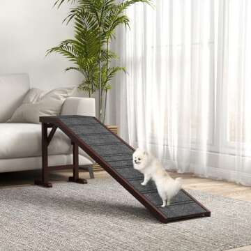 PawHut Dog Ramp for Bed, Pet Ramp for Dogs with Non-Slip Carpet and Top Platform, 74" x 16" x 25", B...